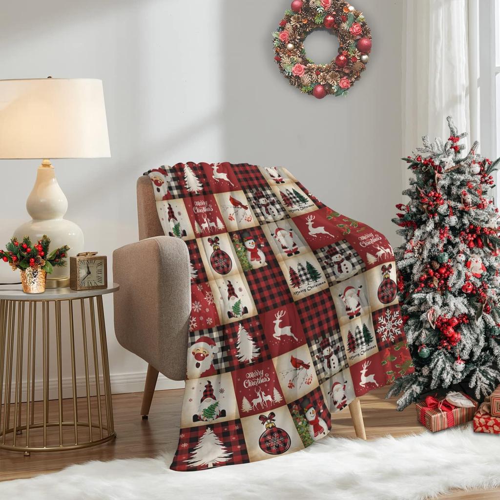 Weihnachts Karo Nikolaus Schneemann Rentier Überwurfdecke Festliches Design für Wohnzimmer Dekoration Geschenk für Sie FeiertagsStil