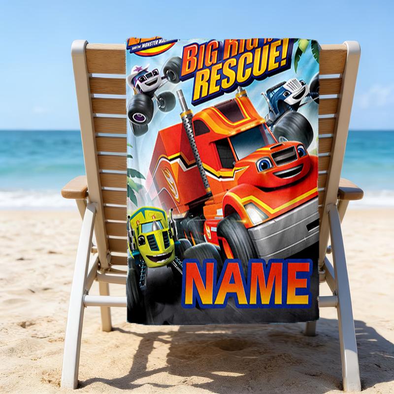 1 Stück Blaze und die Monster-Maschinen 3 Strandtuch mit individuellem Namen, Strand-/Schwimm-/Bade-/Picknick-/Camping-Handtuch, Geeignet für Strandurlaub am Meer