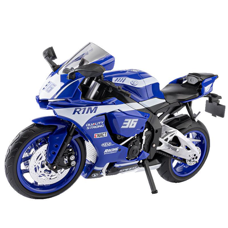 

1/9 Yamaha YZF-R1M Alloy Sports Motorcycle Diecasts Metal Street Racing Motorcycle Model High Simulation Sound and Light Kids Toys Gift синий