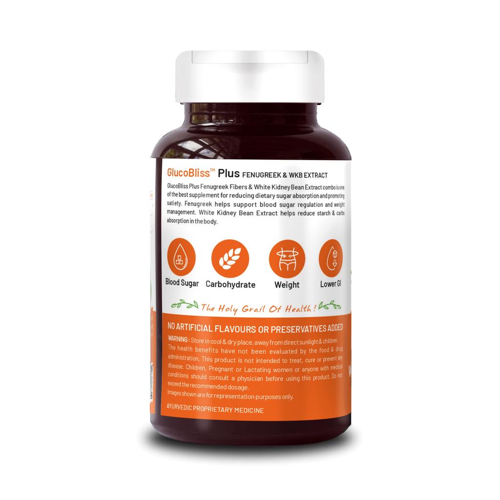 Bliss Welness Blood Sugar & Weight Management | Pure Fenugreek Extract 3X Saponins + White Kidney Bean Extract Carb Blocker | Gut Hair Skin Health