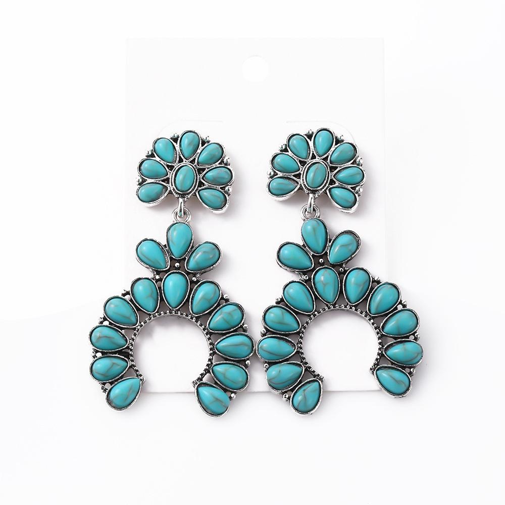 Exaggerated Earrings, Vintage Oval Turquoise Drop-Shaped Hollow Earrings, Earrings, Accessories