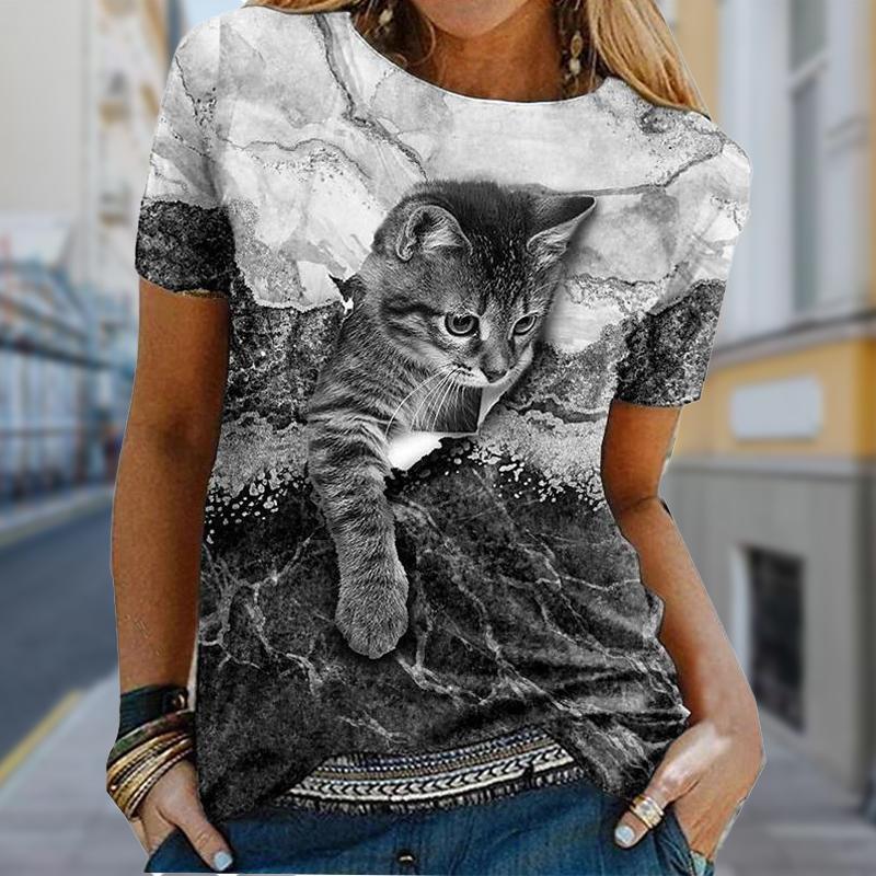 

Модная женская футболка с принтом, забавная повседневная футболка с круглым вырезом и короткими рукавами, летняя женская футболка 8XL