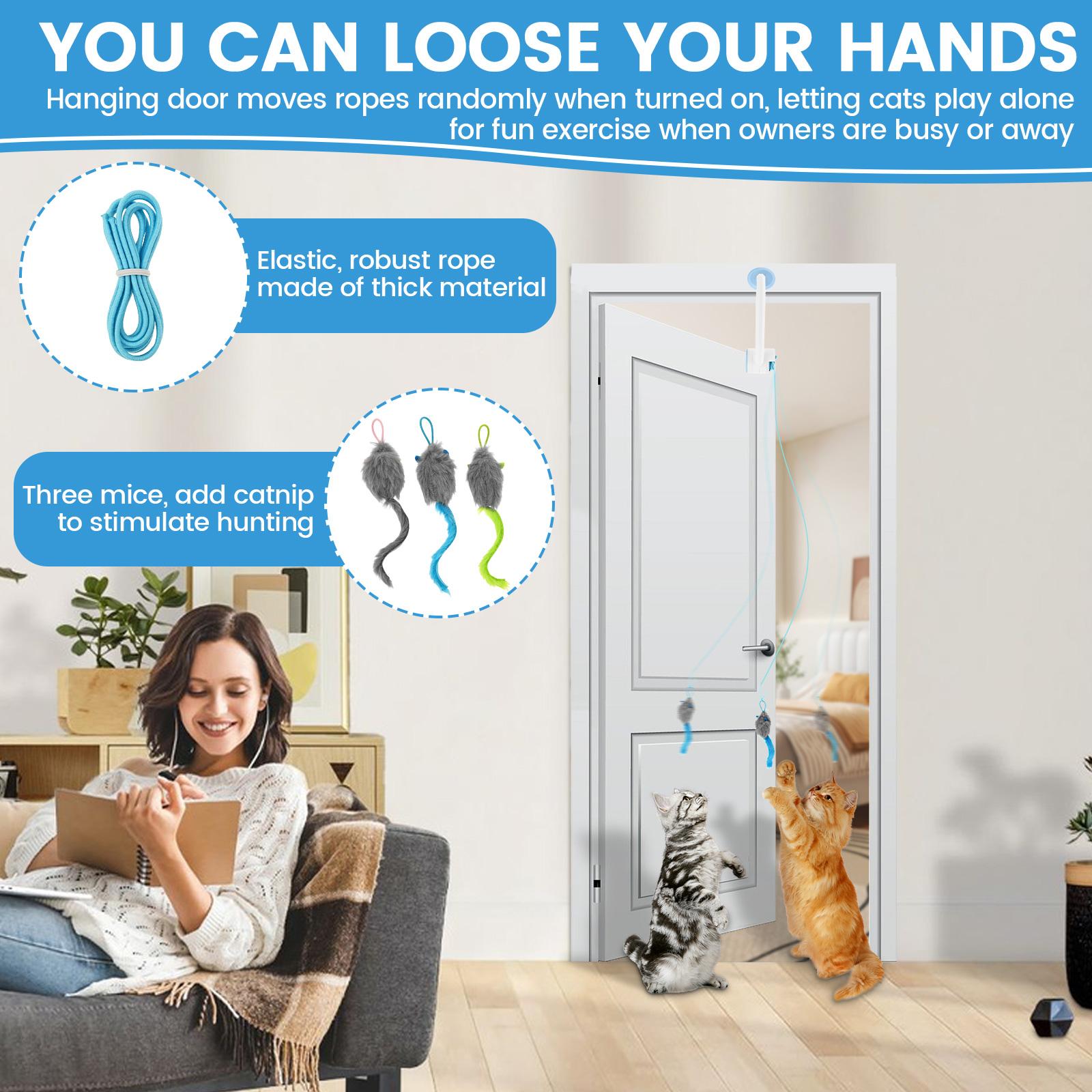 Electric Door Hanging Cat Toy Interactive Retractable plaything Funny Self-hey kitten Scratch Rope Mouse Toy Pet Products blu