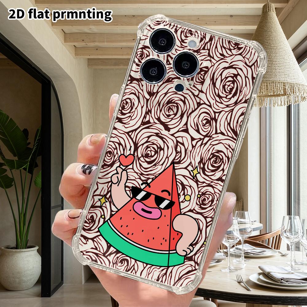 Phone Case: 2D Flat, Fits iPhone 18 17 16 15 14 13 Pro, Transparent Corner Protection Case, Cool Watermelon, Christmas and Halloween Gift