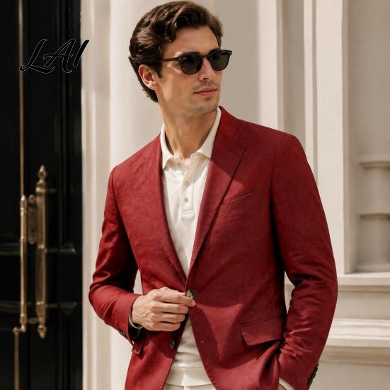 Polyester Single Button Coat Men Casual Blazer Notch Lapel Suit Jacket Structured Daily Wear Jacket Business for Wedding Office Layering Pieces