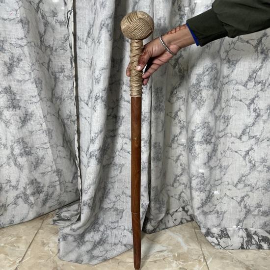 Cane with Rope Design, Walking Stick, Handmade Knot, Jute Rope with Handle, Wooden Camping Cane,
