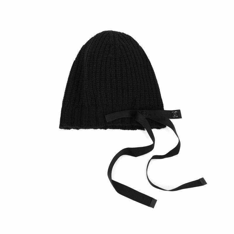 

CHANEL [24B] solid color bow decorative design cashmere hat women s black чорний