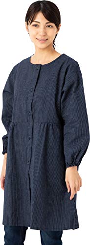 Watanosato Kurume Button Apron with Japanese Pattern (Free Size, Ultra-Thin White Stripes)