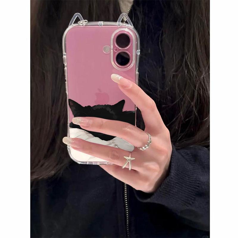Sleeping Cat Is Suitable for Apple 17Promax Mobile Phone Case Air Cat Ears IP16/15 Transparent 14 Cute 13 Soft Case