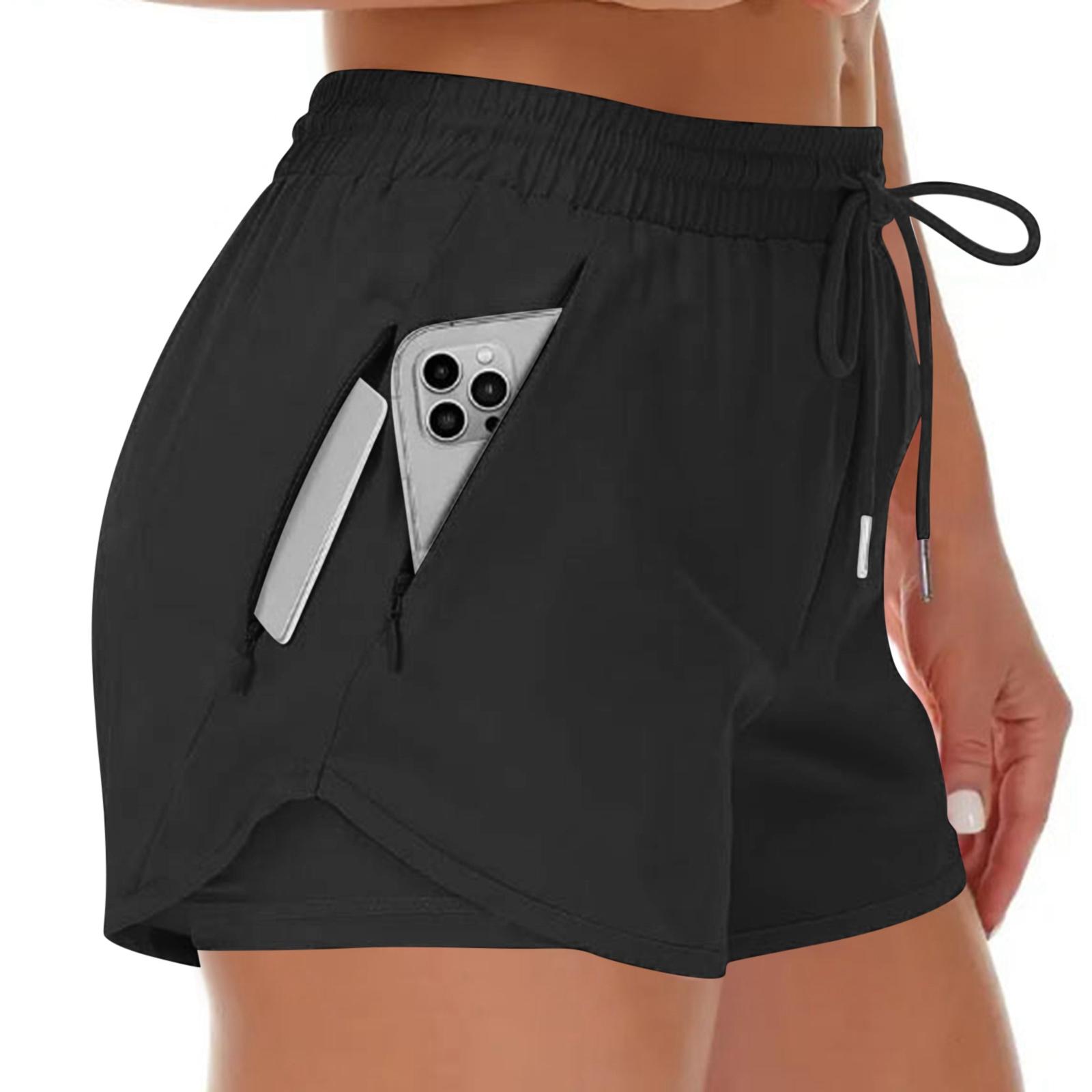 

Women s Sports Running Shorts, Quick-drying And Lightweight Fitness Shorts With Zippered Pockets L чёрный