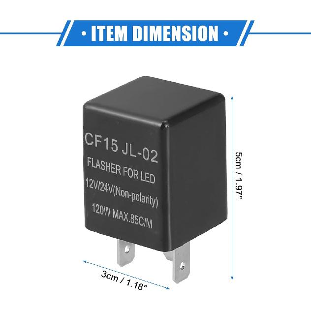 Electronic LED Flasher Relay Fix, CF15 JL02 Turn Signal Flashers Universal for Car Non-Polarity Normally Open ABS Black