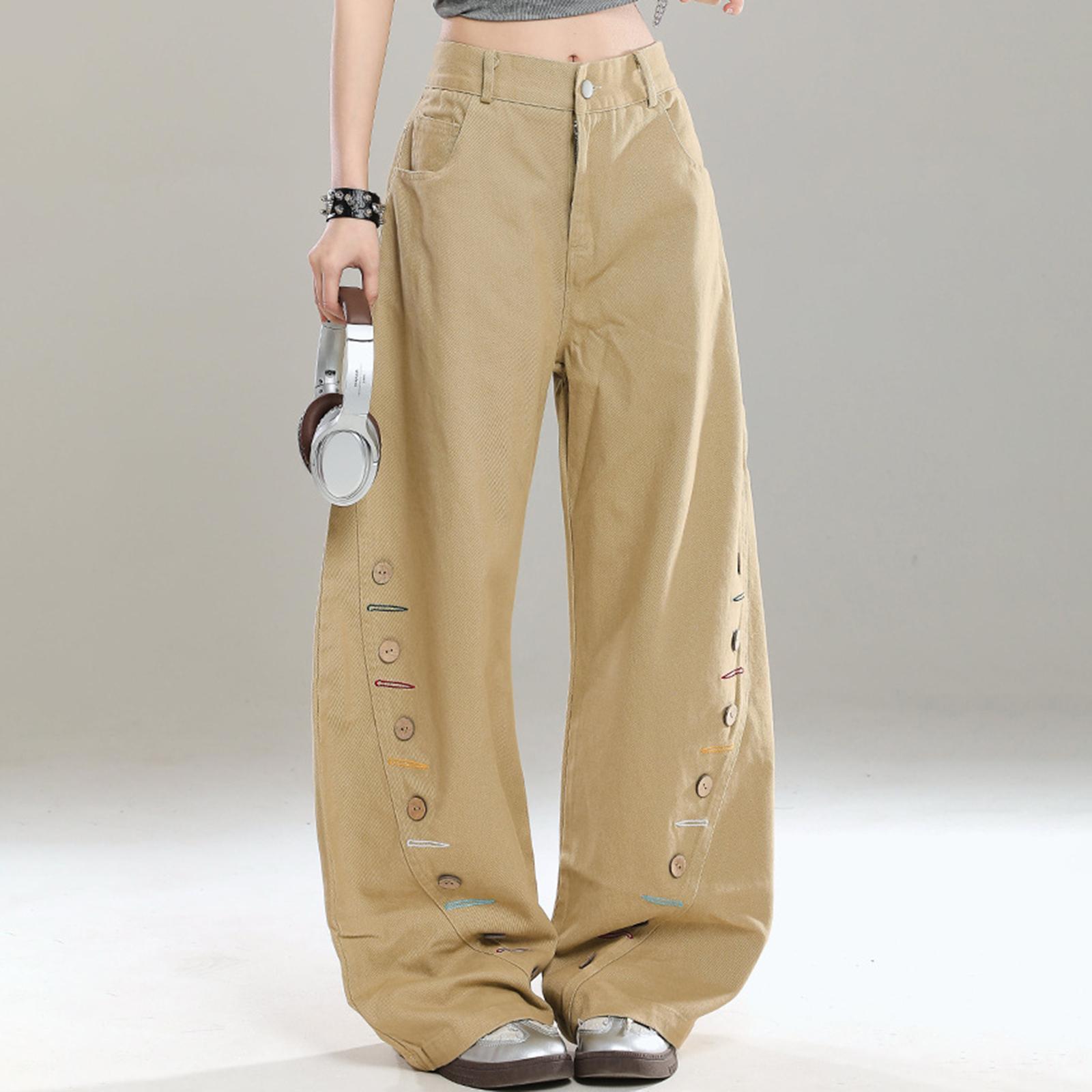 

Женские джинсы средней посадки, эластичные, модные, прямые, джинсовые брюки с карманами XL хаки