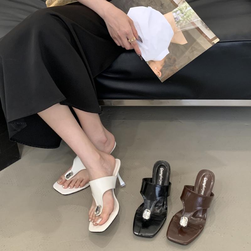 Fashion Elegant Rhinestone Decorated High-heeled Slippers Women Summer Sexy Clip-toe Slide Sandals Fashion Comfortable Beach Sandals