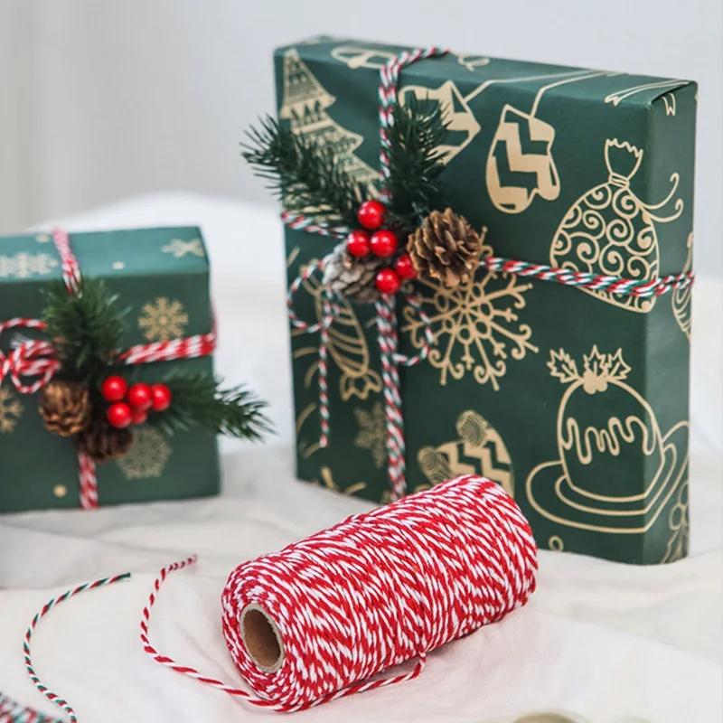 100Meter/Roll Two Colors Cotton Cord Baker Twine Colorful Cotton Crafts Twine Macrame Cord String Bandage Label Rope