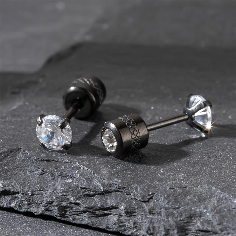 6 Pairs Hypoallergenic Stainless Steel Black Cubic Zirconia Stud Earrings Set For Men And Women Simple Fashion Jewelry