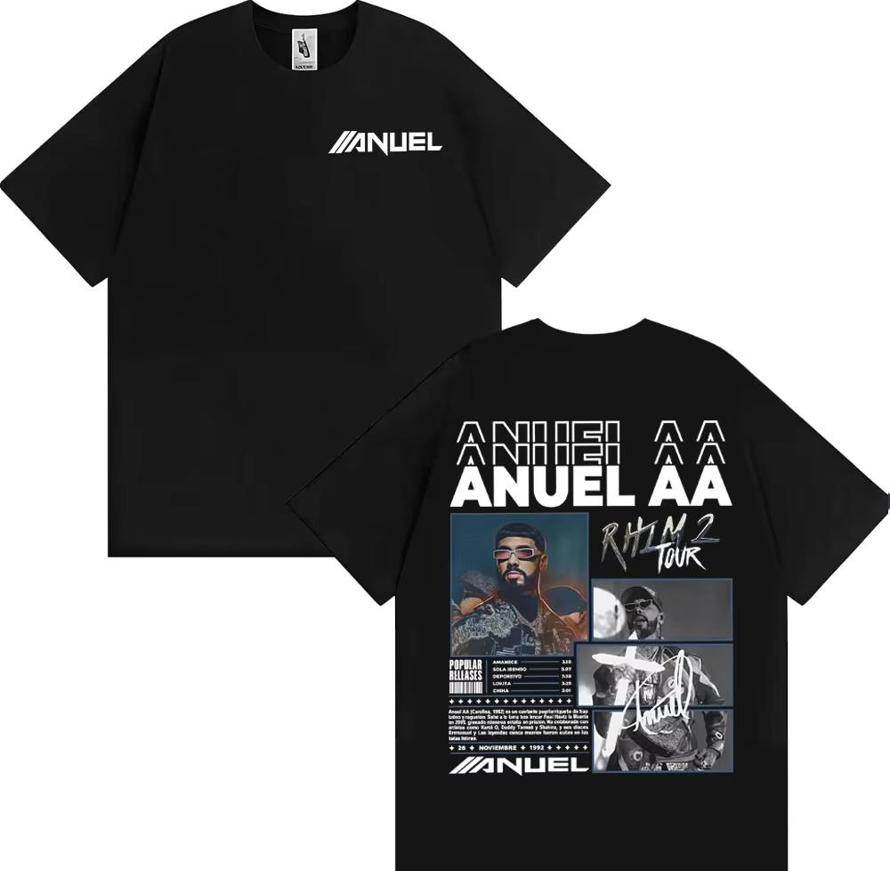 Rapper Anuel AA Rhlm 2 Album Tour Tshirts 2026 Spring Summer Fashion Hip Hop Luxury Casual Vintage Short Sleeve Top Unisex