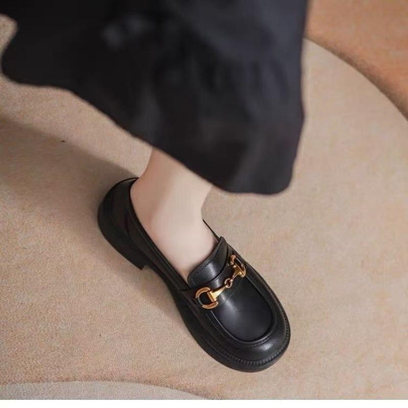 Damskie skórzane buty w stylu brytyjskim, damskie buty codzienne, wysoka jakość, metalowa dekoracja, buty na grubej podeszwie, modne oksfordki projektanta