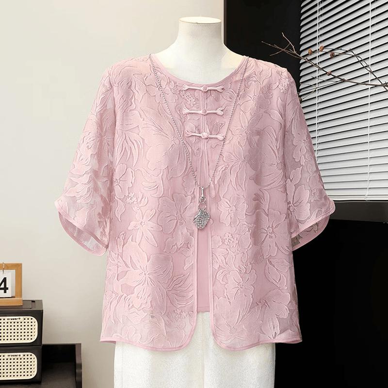 New Chinese Style Embroidered Summer Top for Middle-aged Women 2XL