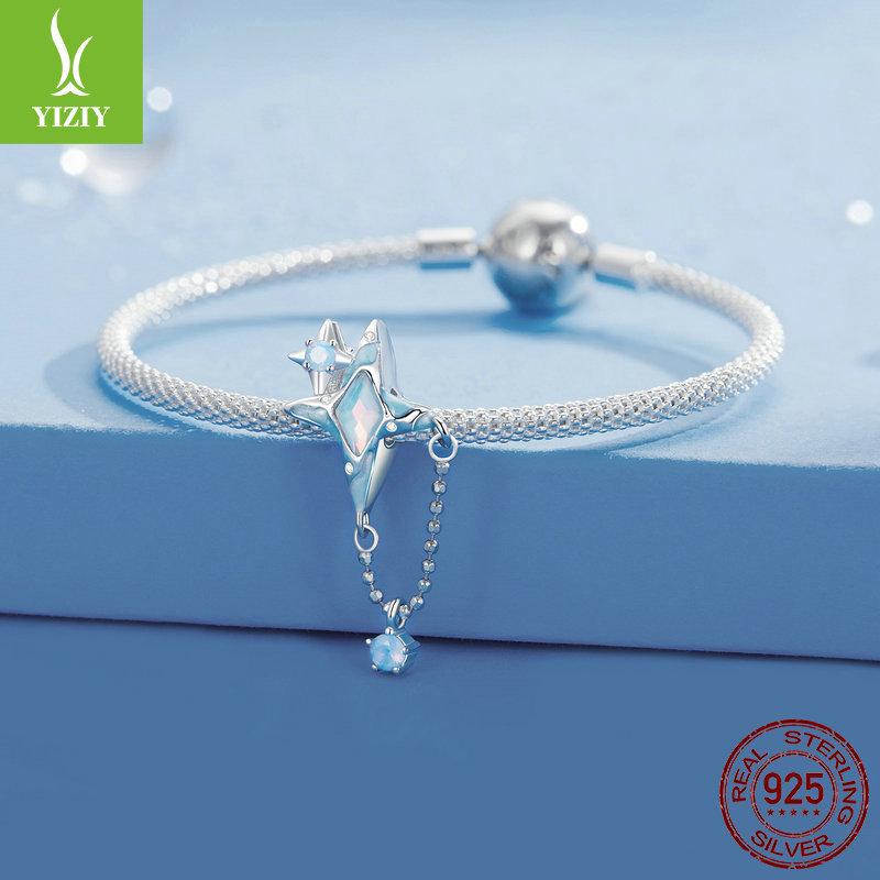 S925 Sterling Silver Sparkling Starry Sky Diy Bracelet Beaded Accessories, Niche High-End Star Pendant String Decoration