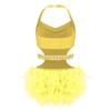 Girls Latin Dance Costume Sparkly Rhinestones Halter Leotard with Feather Skirt for Performance