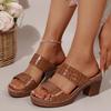 Fashion 2025 Pu Leather Chunky Heel Sandals Women Plus Size 36-43 Platform High Heels Slippers Woman Lightweight Open Toe Summer Sandles