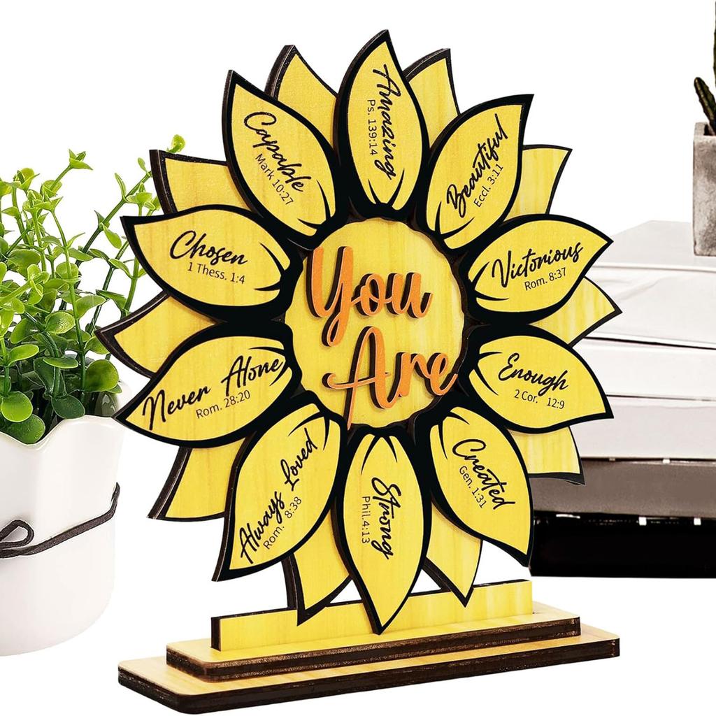 Sunflower Home Decor, Inspirational Gift - Wooden Sunflower Sign - Suitable For Women,  Girlfriends, And Daughters; Can Be Placed Home Bookshelf.