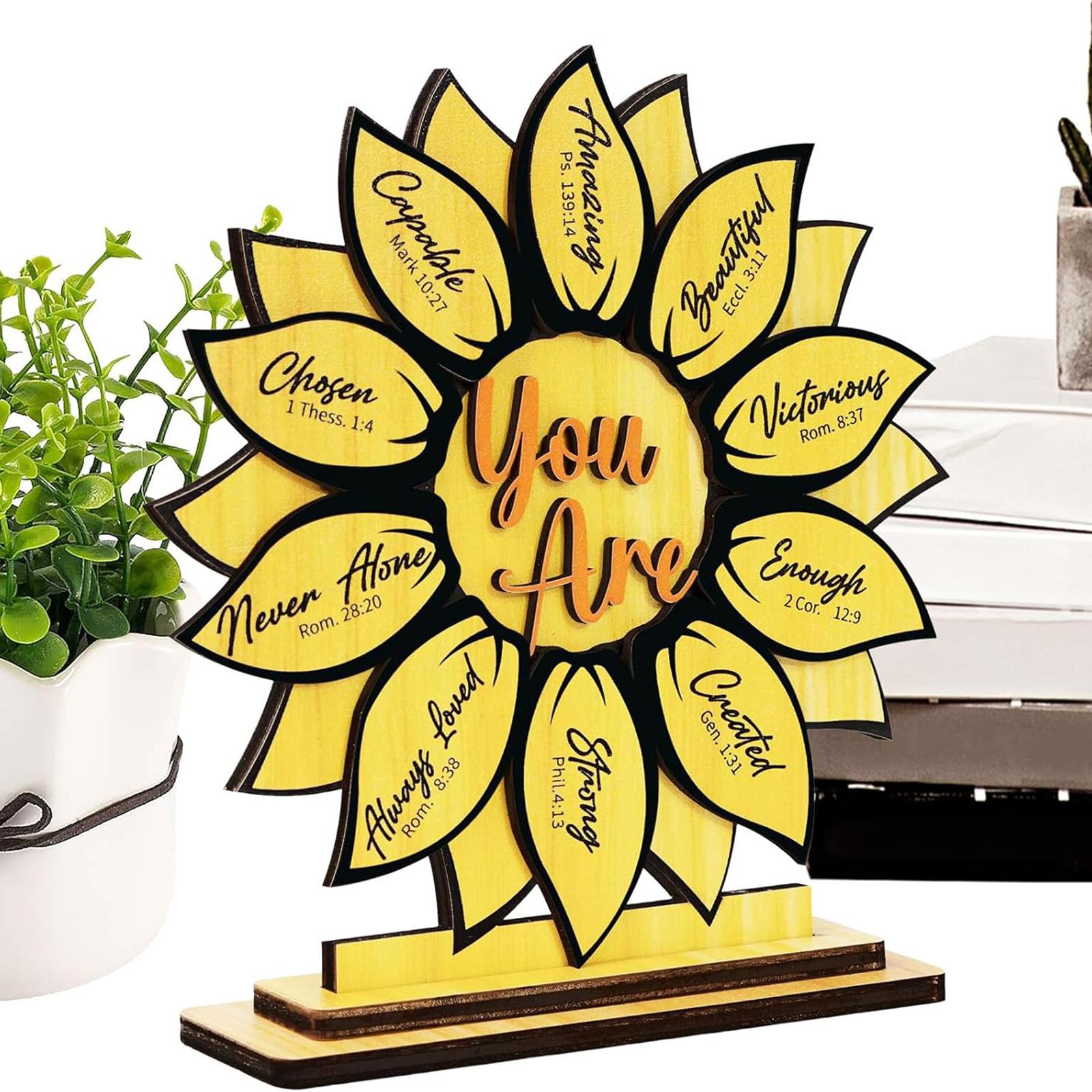 

Sunflower Home Decor, Inspirational Gift - Wooden Sunflower Sign - Suitable For Women, Girlfriends, And Daughters; Can Be Placed Home Bookshelf. One Size