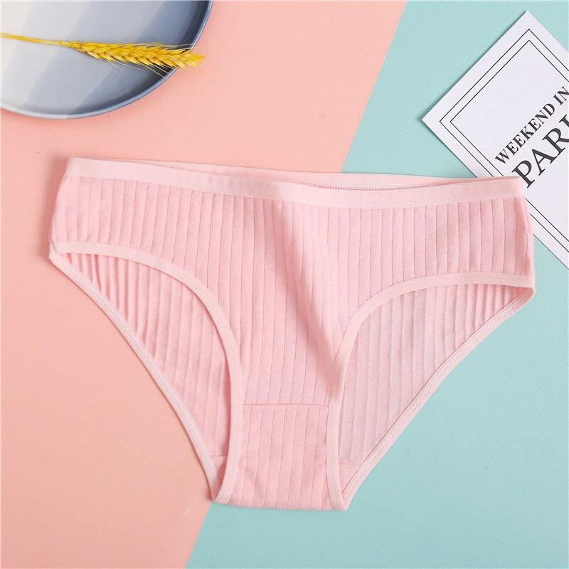 FINETOO Cotton Women's Briefs Solid Color Long Johns M-XL Mm Soft Briefs Girls Striped Underwear Comfortable Panties Women's Underwear