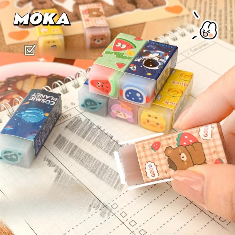 6pcs Cute Cartoon Jelly Erasers - Vibrant Fruit, Flower & Animal Designs, Cube-Shaped Erasers for Students & Artist