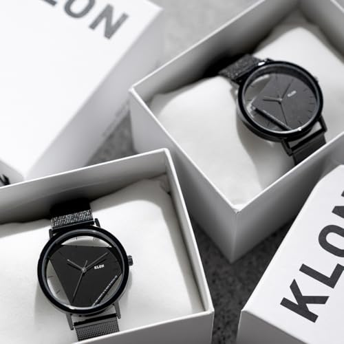 KLON UNSICHTBAR UNIVERSALFORMEN SCHWARZE EDITION 38mm (Rechteck x Dreieck) Paar Uhren mit skelettiertem transparentem Zifferblatt für Herren und Damen, schlichtes Design mit