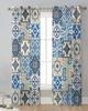 Portuguese Ethnic Flower Ceramic Tile Tulle Sheer Window Curtains for Living Room Bedroom Modern Voile Organza Curtains Drapes