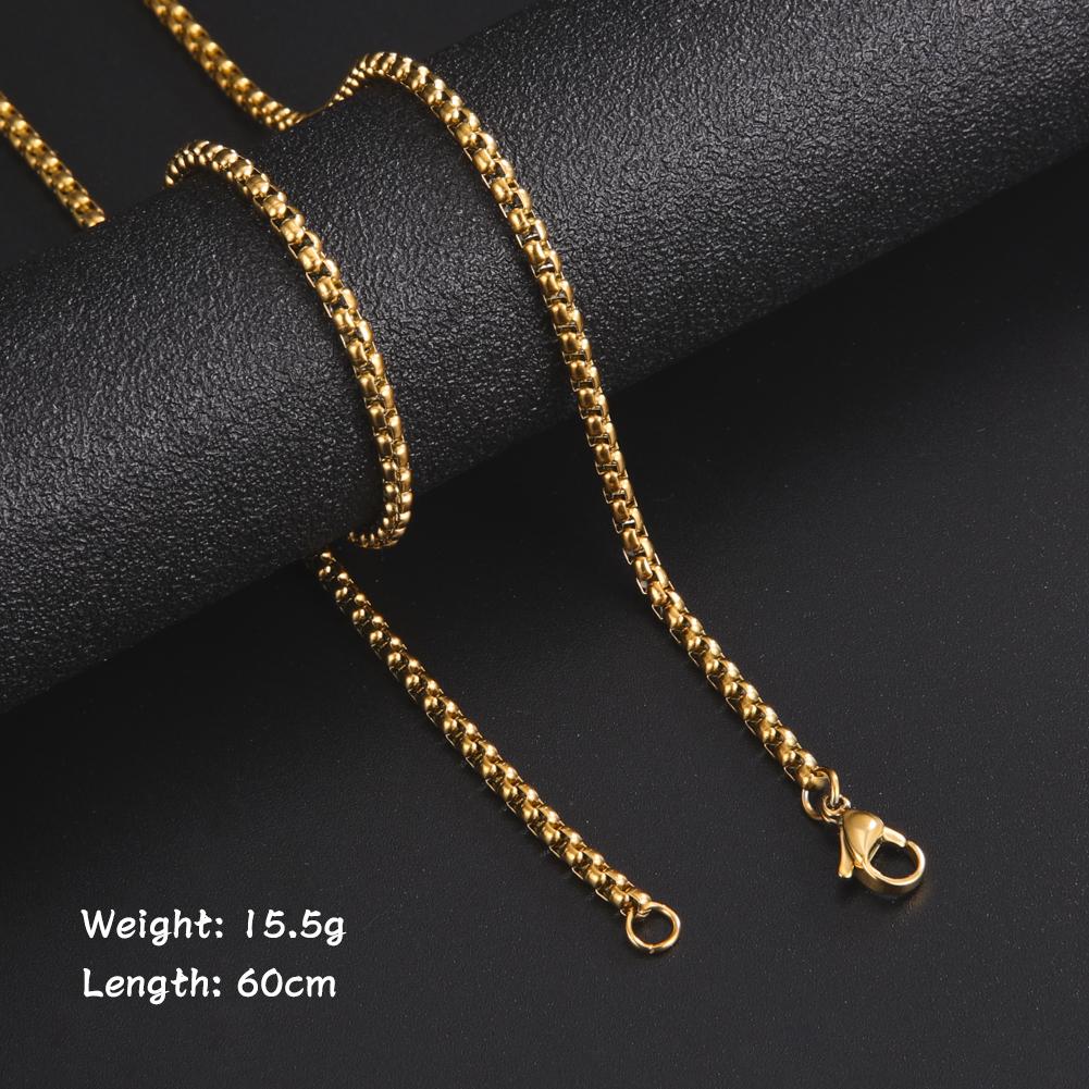 Skyrim Fashion 60cm Long Box Chain Necklace Men Stainless Steel Black Gold Color Link Chains Basic Punk Zircon Wholesale