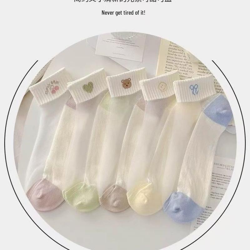 Summer Crystal Silk Women's Cartoon Sporty Short Socks - Breathable and Transparent