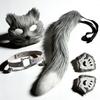 Womens Cosplay Set Animal Ears Mask Plush Gloves Tail Bell Collar Halloween Party