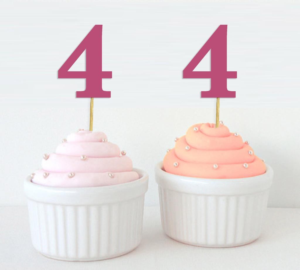 Darling Souvenir| Number 4 Birthday Year Cupcake Toppers| Birthday  Anniversary Party Dessert Decorations - Pack Of