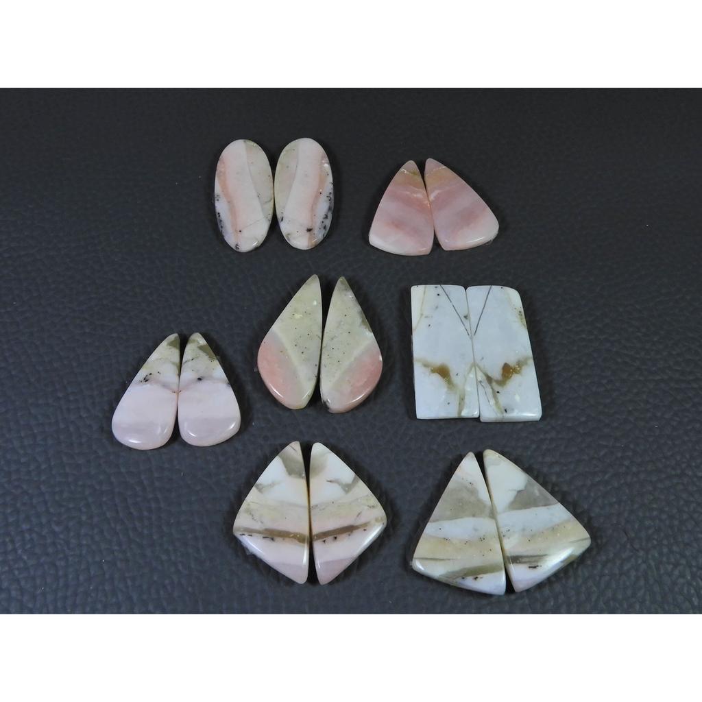 129Cts. Natural Pink Opal  Matched Pair Mix Cabochon Gemstone 7Pair Lot C-1399