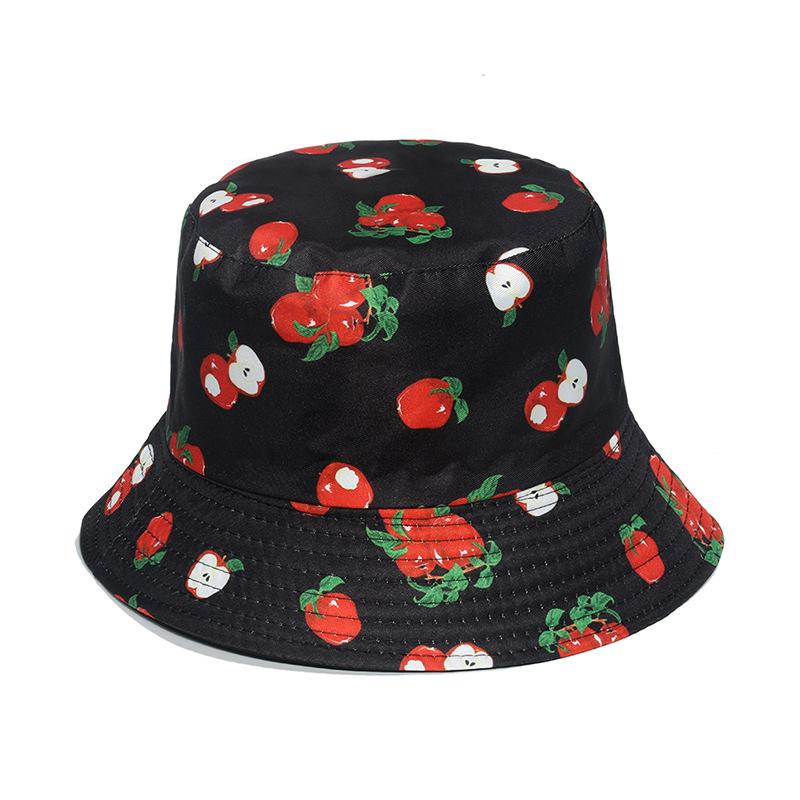 Unisex Vegetables Fruits Print Bucket Hats For Women Girls Summer Double-Sided Foldable Panama Sun Hat Fruit Bob Fisherman Caps