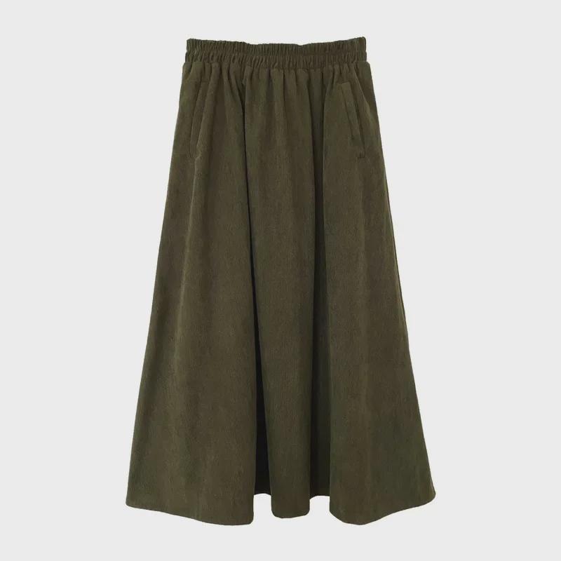 Women's High Waist Corduroy A-Line Skirt - Autumn/Winter Hip-Covering Long Skirt