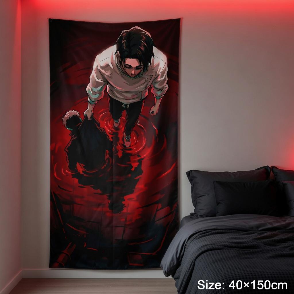 Anime Boy Tapestry Flat Print Blood Red Water Wall Hanging for Bedroom Vertical Manga Art Poster Teen Dorm Home Decor