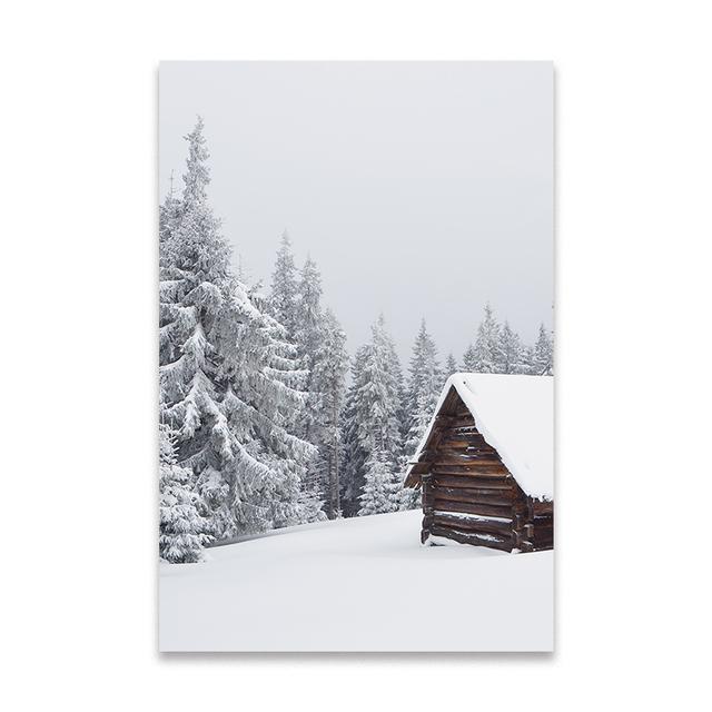 Christmas Posters and Prints Winter Scene Forest Cabin Deer Canvas Painting Nordic Wall Art Print for Home Room Decor No Frame