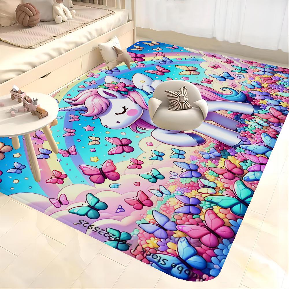Cartoon Unicorn Animal Bathroom Mat Kids Room Bedroom Decoration Balcony Anti-Slip Doormat Living Room Bedside Area Rugs