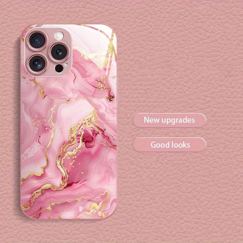 Roségold Marmormuster Rosa Metallic Lack Glas Hartes Handygehäuse Für iPhone 17 16 15 Pro Max 14 Plus 13 12 11 16E 17Air Hülle