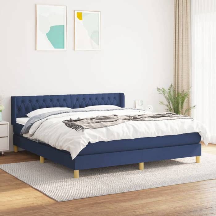 Maison Exclusive - Sommier à lattes de lit avec matelas Bleu 180x200 cm Tissu