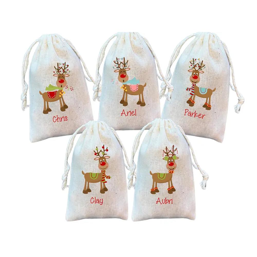 Personalized Reindeer Christmas Gift Bags Merry Xmas Favor Bag Goodie Bag Santa Claus Holiday Gift Claus Children's Party Favors