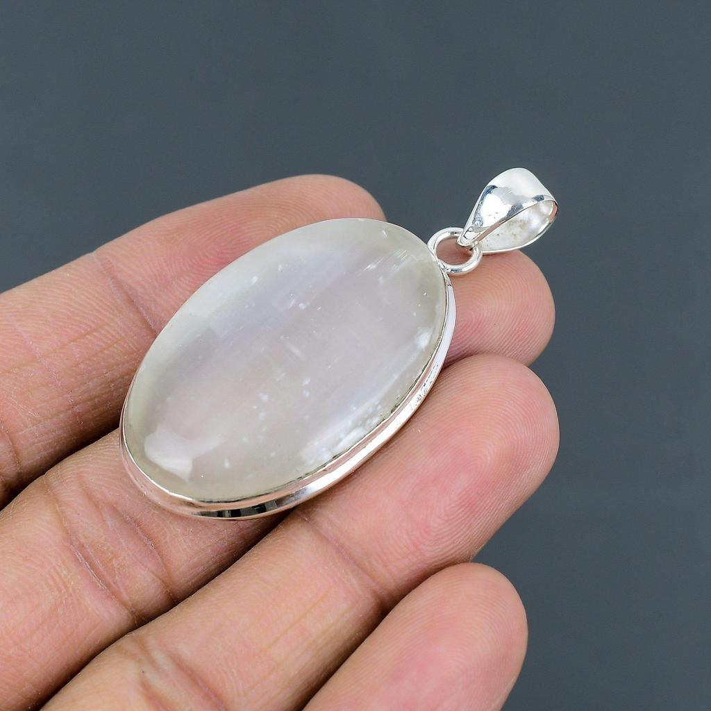 Selenite Pendant Natural Gemstone Pendant 925 Sterling Silver Pendant Handmade Pendant Selenite Jewelry Anniversary Gift Best Design Pendant
