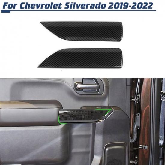 Carbon Fiber Front Inner Door Panel Trim Cover For Chevy Silverado Sierra 19-22