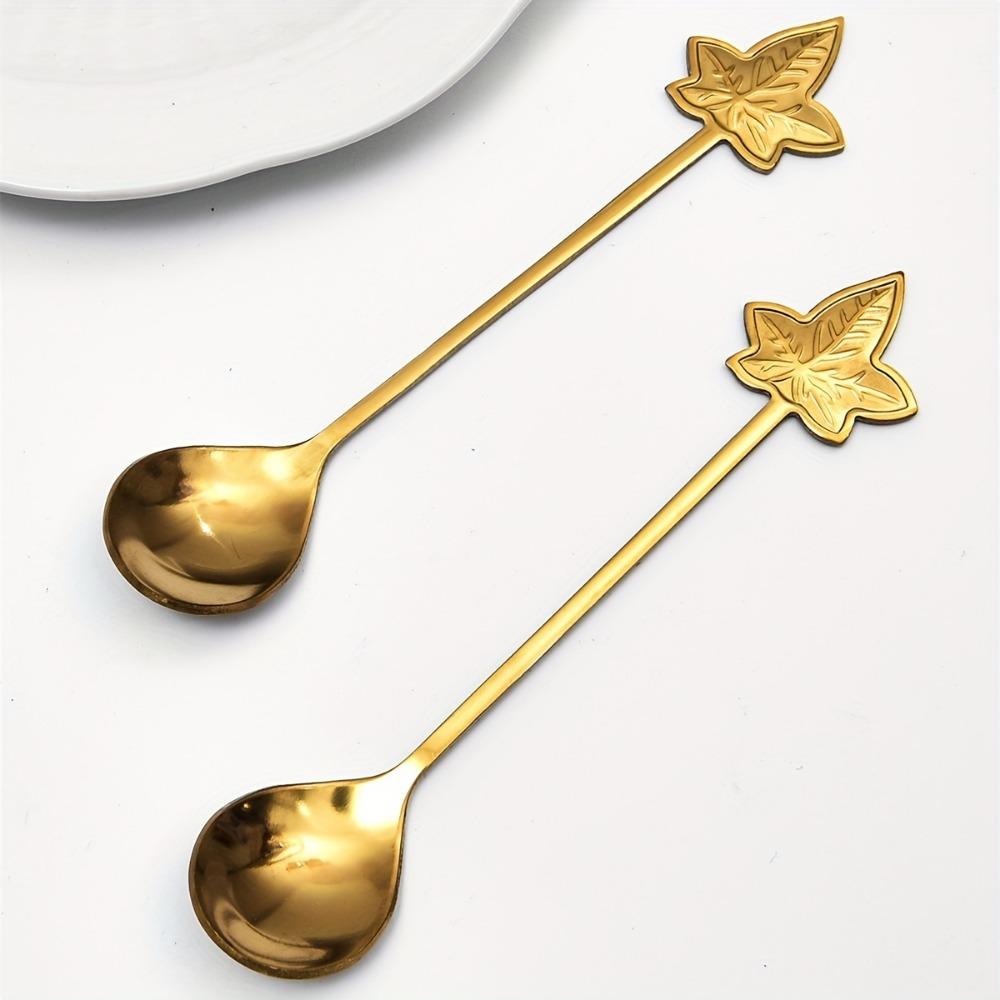 Elegantní zlatě pokovená lžička ve tvaru listu: Ideální pro míchání kávy nebo servírování dezertů - Materiál z nerezové oceli