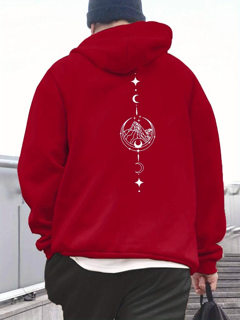 2025 New Autumn and Winter Men's Moon and Mountain Print Comfortable Long-sleeved Hoodie Sweatshirt Versatile Daily Jumper