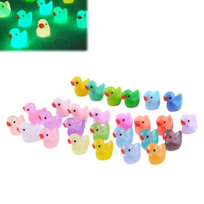 100Pcs Mini Duck Figurine Luminous Miniature Cartoon Yellow Duck Ornament DIY Microlandscape Fairy Garden Animal Resin Statue Decoration