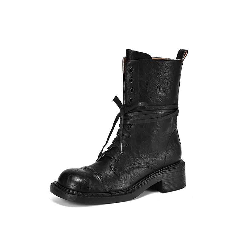 

Мода 2024 Женские ботильоны на толстом каблуке Женская обувь Осень Зима Женские ботинки на шнуровке Короткие ботинки Мотоциклетные женские ботинки 40